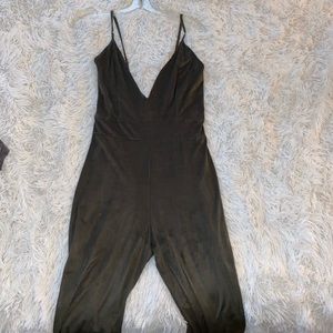 Olive green suede jumpsuit